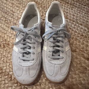 Adidas Light Gray Suede Sneakers with White Stripes